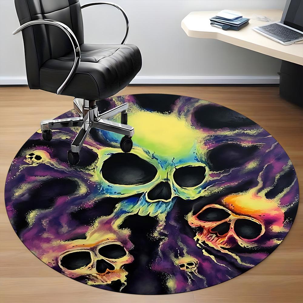 1PC Skulls Flames Office Round Area Rug, Mat Suitable For Office, Under Office Chairs Bedroom Living Room Home Decor, Room Deco