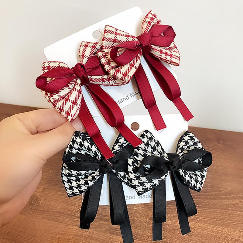 2pcs/set New Cute Plaid Ribbon Bowknot Hair Clips for Baby Girls Handmade Bows Hairpin Barrettes Headwear Kids Hair Accessories