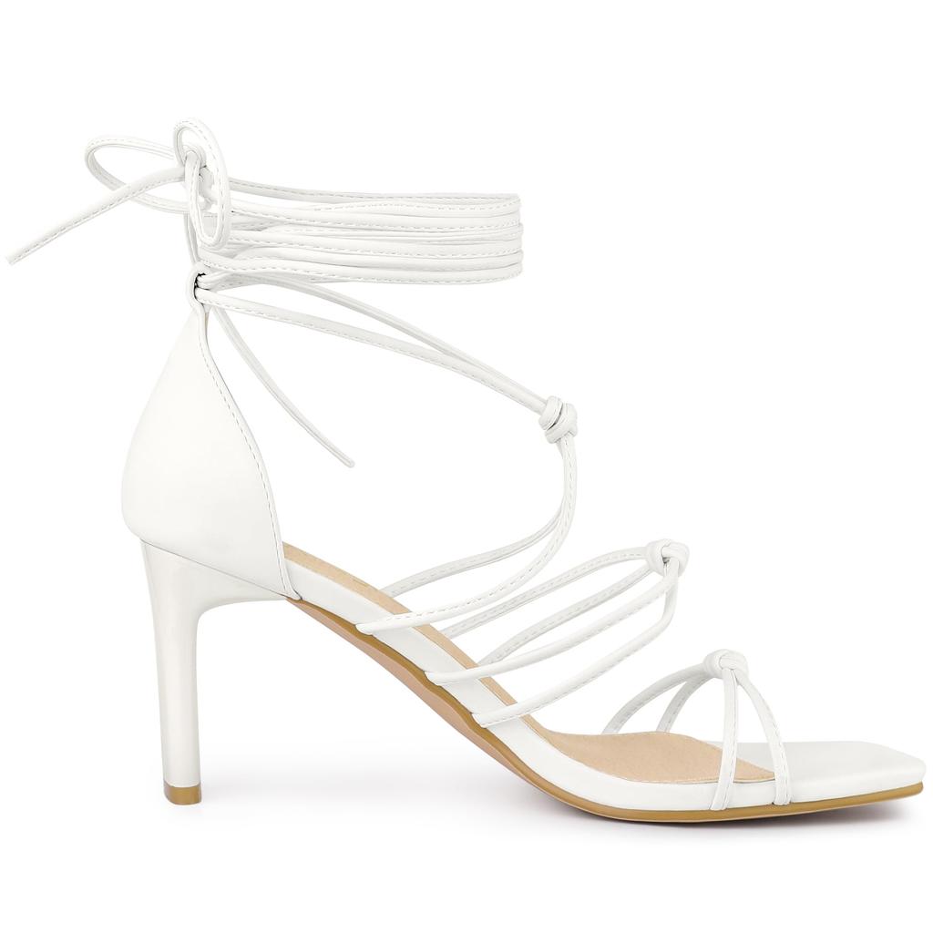 Allegra K Women's Chunky High Heel Sandals with Lace-Up Straps, White, Size 27.5cm