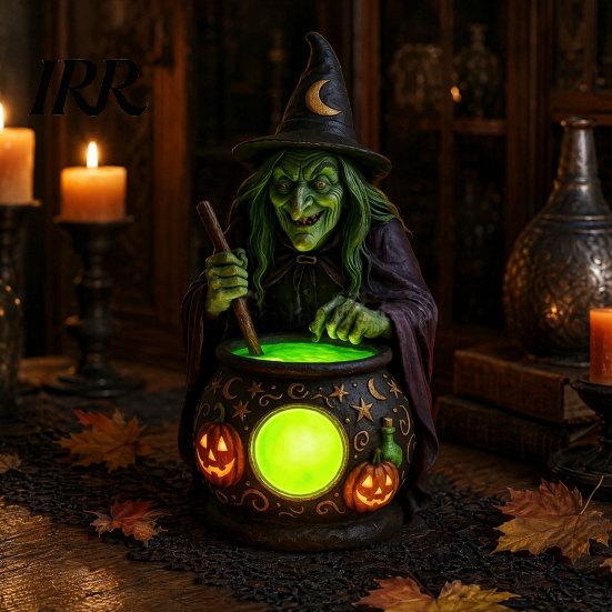 Spooky Night Light Halloween Gothic Witch Lantern, Resin Tabletop Decor with Warm Glow, Centerpiece Lantern Decoration for Shelf Desk