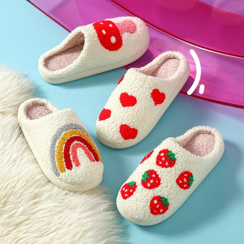 Mushroom smiley face cotton slippers women's winter indoor home soft bottom non-slip couple pattern fruit love cotton mop