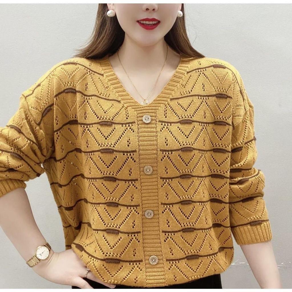 Women's  Long Sleeve Knitted Top Women's Spring Thin Loose Sweater Mid-sleeve Summer Bottoming Shirt