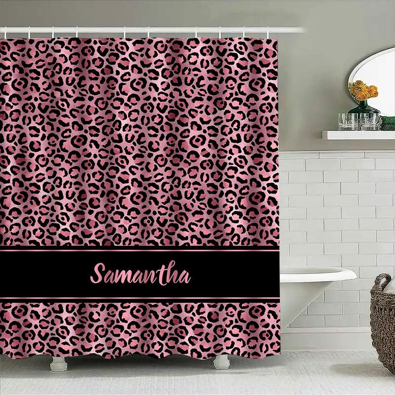 Luxurious Bathroom Decor: Pink Red Leaf Printed Shower Curtain For Home Decoration Modern Waterproof Washable Fabric With Hooks