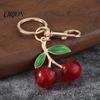 Women Purse Charms Double Cherry Keychain for Women, Golden Plated Alloy Car Key Ring, Decorative Charm Pendant Handbags Backpacks Purses Aesthetic