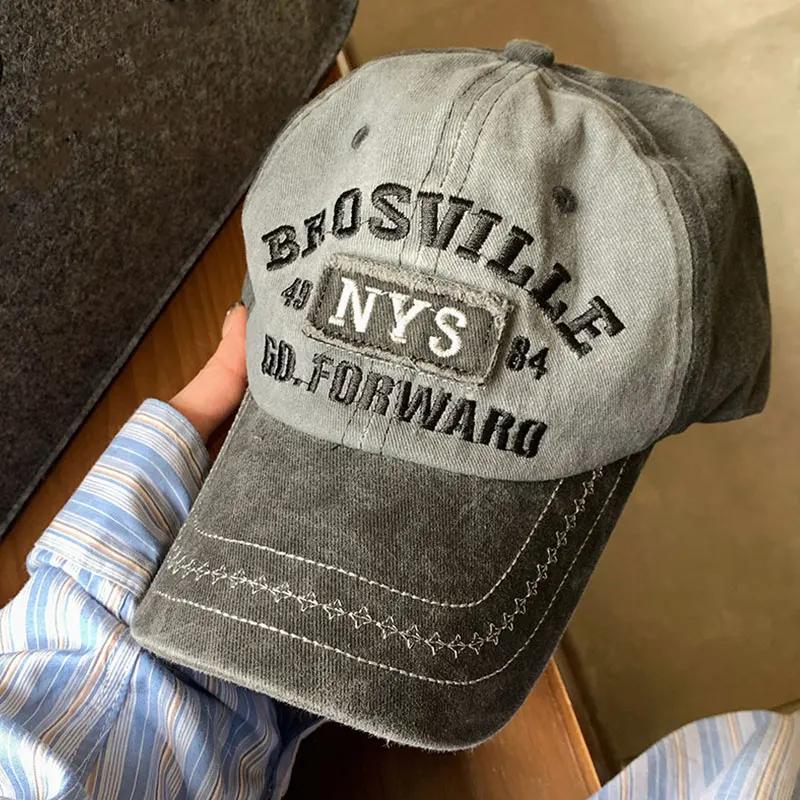 Retro Embroidery Letter Baseball Caps for Men Women Spring Summer Washed Cotton Hip Hop Hats Unisex Outdoor Sunshade Hats