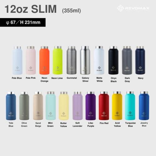 [REVOMAX Official] 12oz Slim 355ml Stainless Steel Bottle (Cap Sold Separately), Carbonated, Keeps Hot Drinks Hot for 18 Hours, Cold for 36 Hours, Vac