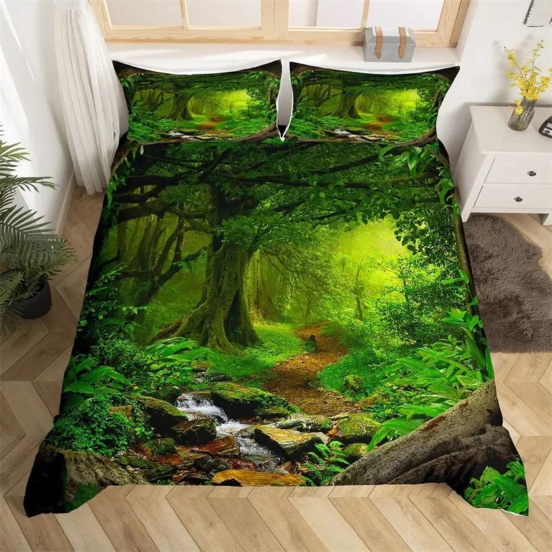 Comforter Natural Landscape Single Twin King Waterfall Bedding Set Polyester Mountains River Comforter For Boys Girl