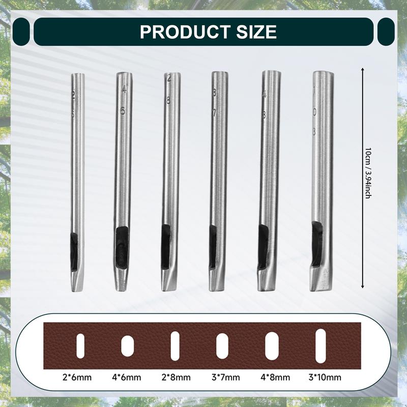 Premium-6 Sizes Oval Hole Punch For Leather 6Mm-10Mm Hollow Leather Crafting Hand Punching Tool Kit For Leather Crafting