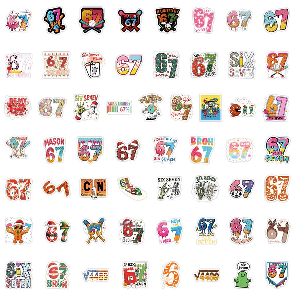 

10/50/55pcs Cartoon Six Seven Stickers Humorous 67 Graffiti Stickers designed for DIY Scrapbooking Phone Luggage Cup Water Resistant Decals