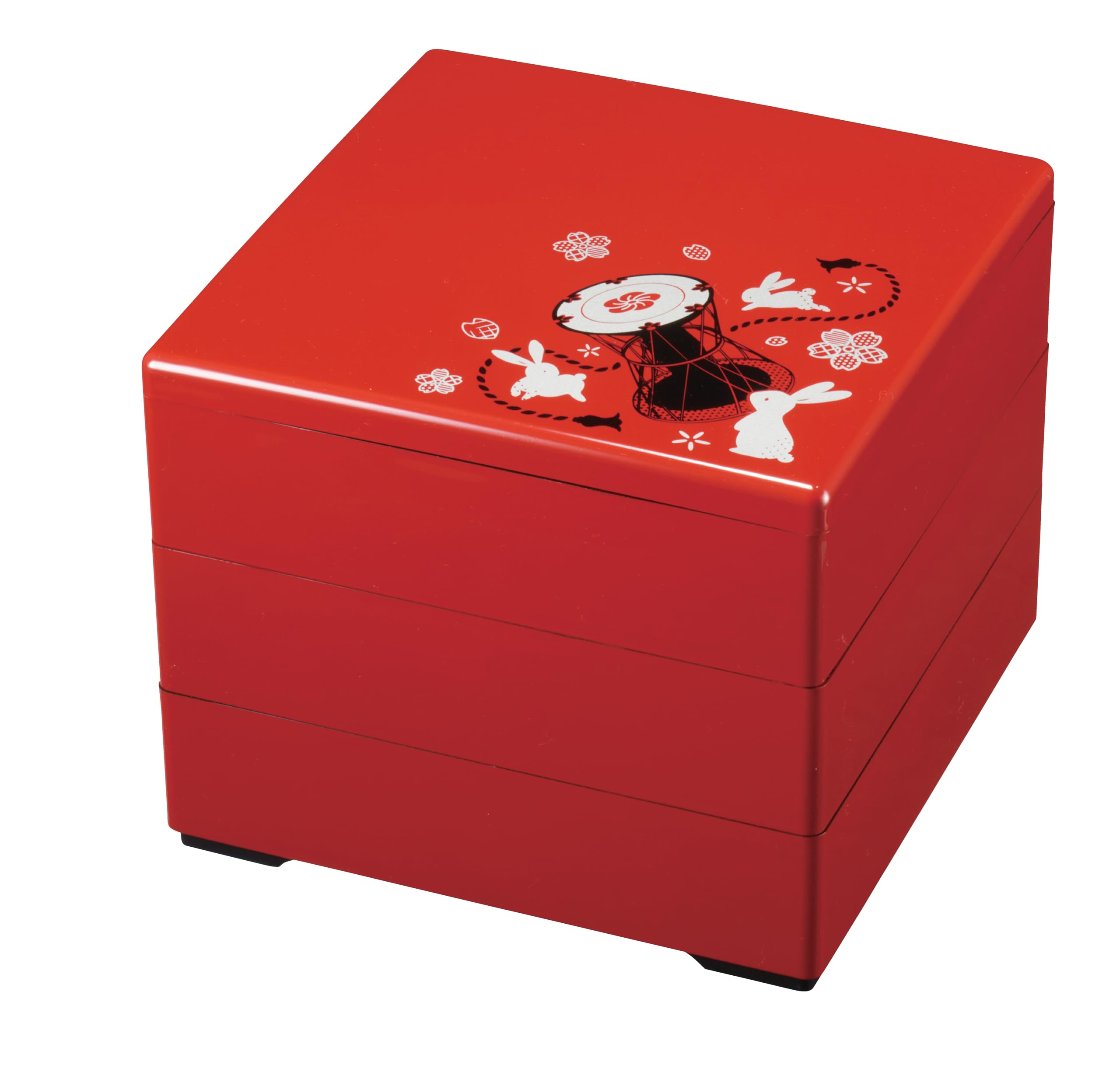 Вакаидзуми Джубако Красный Кролик Дизайн 3 Лак, Коробка 6,5 дюймов, (Черный интерьер), Ярусы, H-161-35A