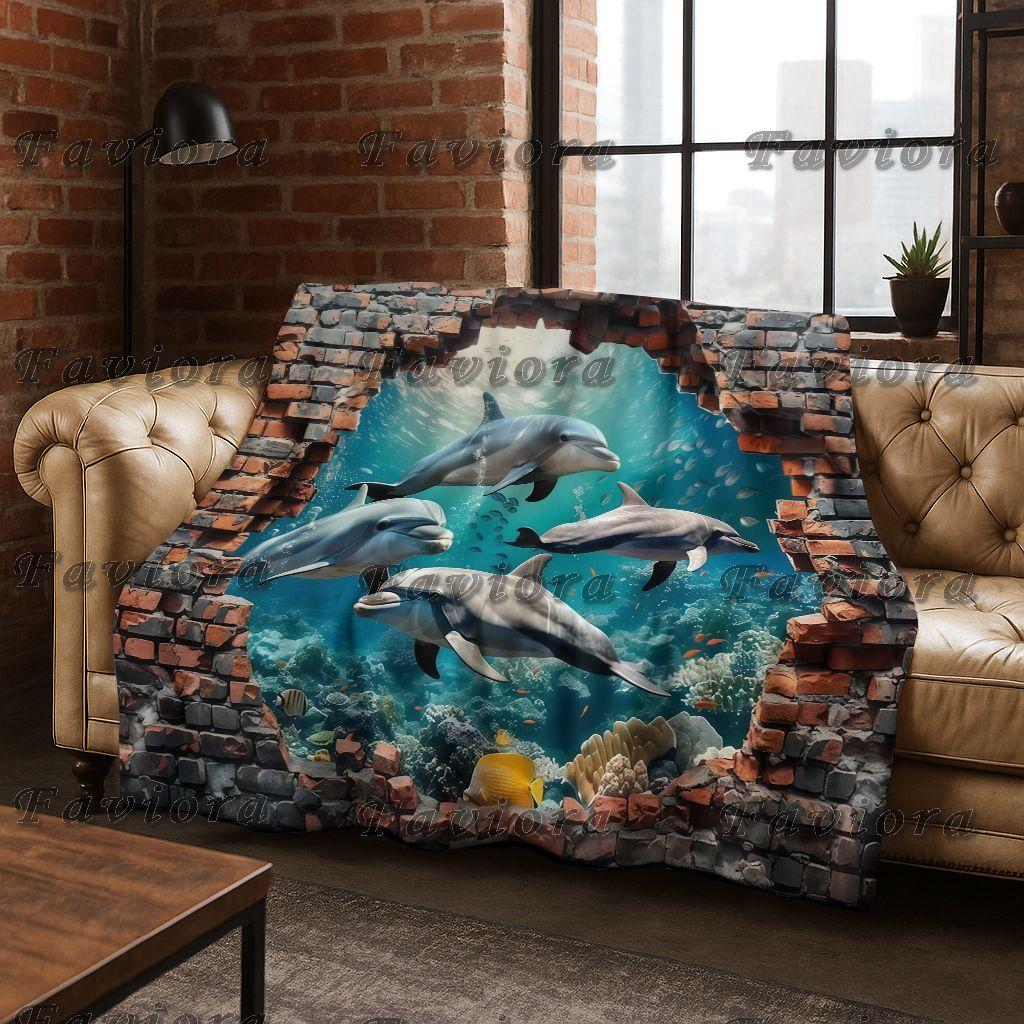 26 Style 3D Illusion Sea Underwater World Dolphin Flannel Blanket,Cozy Soft Throw Blanket for Home Bedroom Bed Sofa Cover Gift