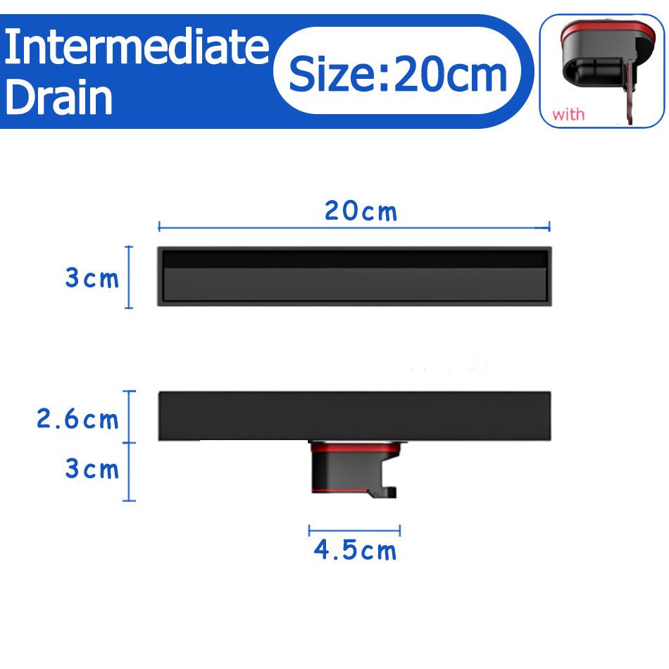 Bathroom Shower Floor Drain Black 304 Stainless Steel Rectangle Lavatory WC Long Linear Drainage Side Floor Drains 30 40 50cm