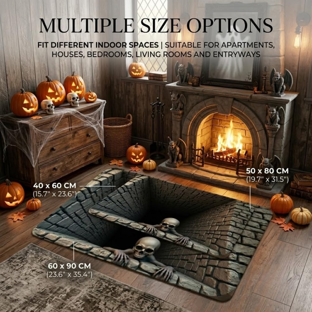 Alfombra 3D de Halloween Alfombrilla Ilusión de Esqueleto Espeluznante Para Decoración del Hogar Alfombrilla de Esqueleto Antideslizante Para Dormitorios Salas de Estar Entradas y Fiestas