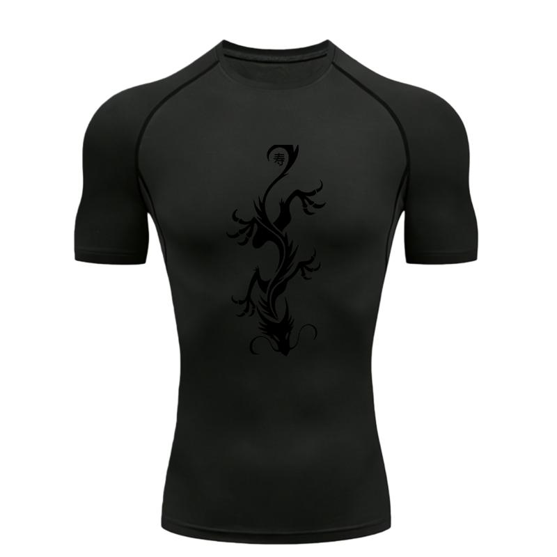 Men's Sports T-shirt Dragon Pattern  Training Fitness Compression Quick Dry Short Sleeve Athletic Tees Workout T-Shirt