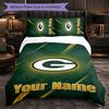 Green Bay Packers Customized Name Text Bedding Set, 1 Duvet Cover & 2 Pillowcases Personalized Bedroom Gift