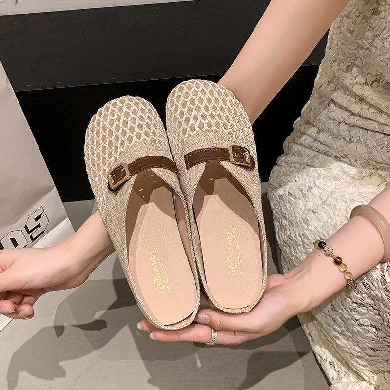 

Летние новые туфли с одной педалью, женские низкие тапочки с сумкой на голову, туфли-лодочки для рыбаков, летняя одежда, плоские туфли для женщин 41 хаки