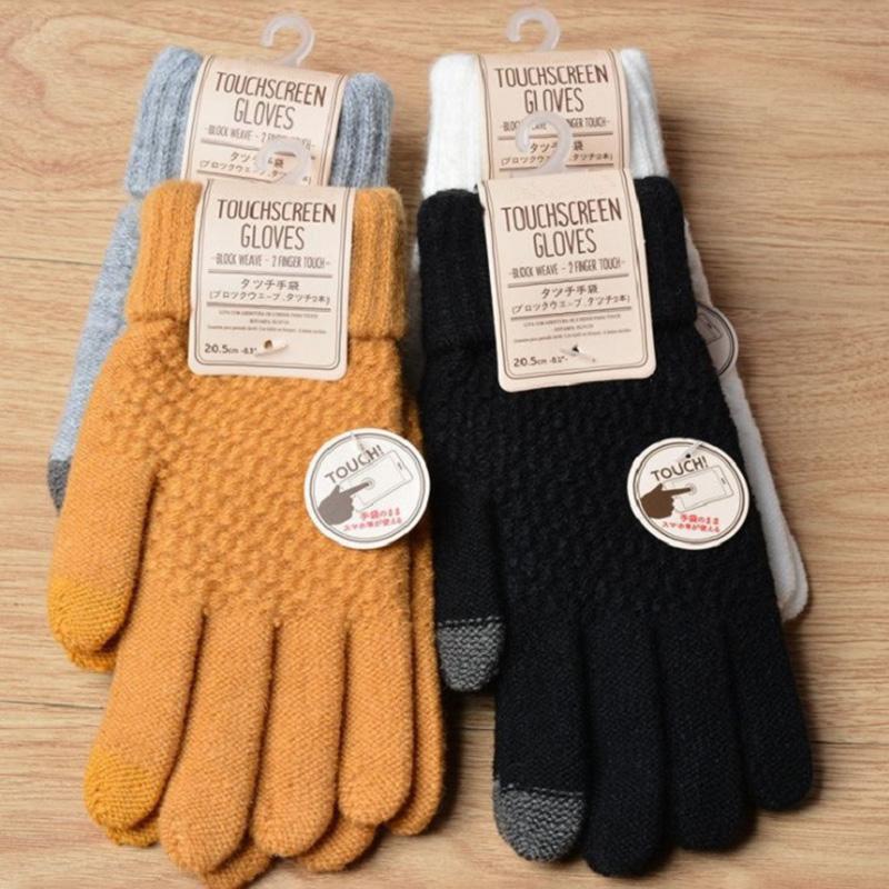 Winter Touch Screen Gloves Women Men Warm Stretch Knit Mittens Imitation Wool Full Finger Guantes Female Crochet Thicken