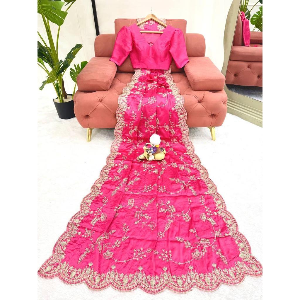 New Launch – Luxury Japan Satin Silk Saree with Coding & Sequins Embroidery Work