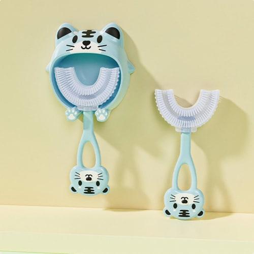 Children's Toothbrush, U-Shaped, for Babies Ages 2-12, 360× Oral Cleaning Design, 14.2 X 8.1 X 2.3 Cm, Soft Silica Gel Brush Head, Protective Teeth, O