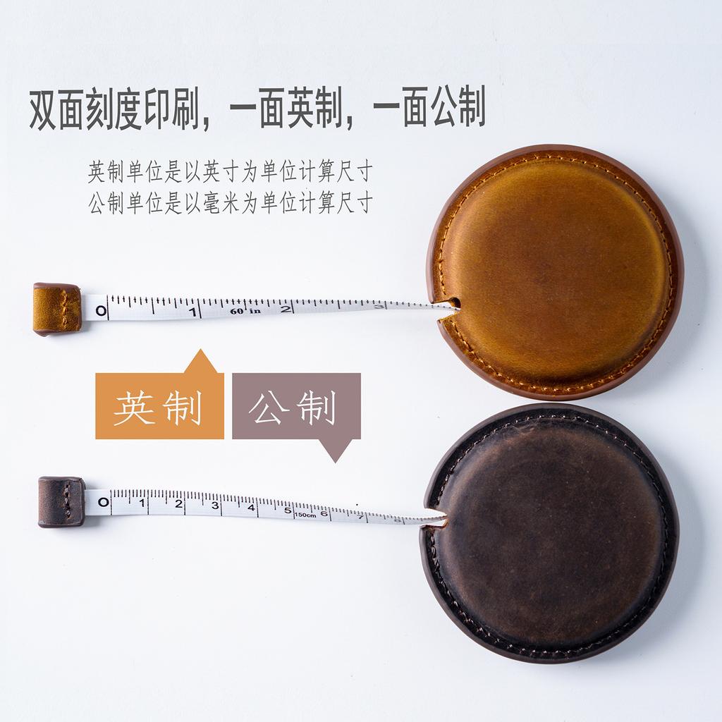 Handmade Crazy Horse Carving Top Layer Cowhide Mini Tape Measure Clothing Leather Pendant-Free Sample Badge Holder & Accessory