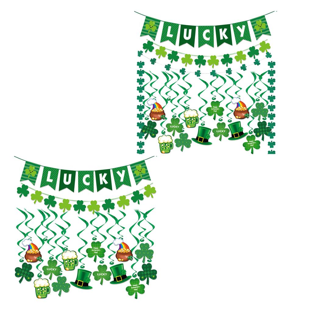 Saint Partick Day Lucky Banner Set Wall Hanging Sign Ceiling Swirls Sign Green Streamers Hanging Ornament Party Supplies