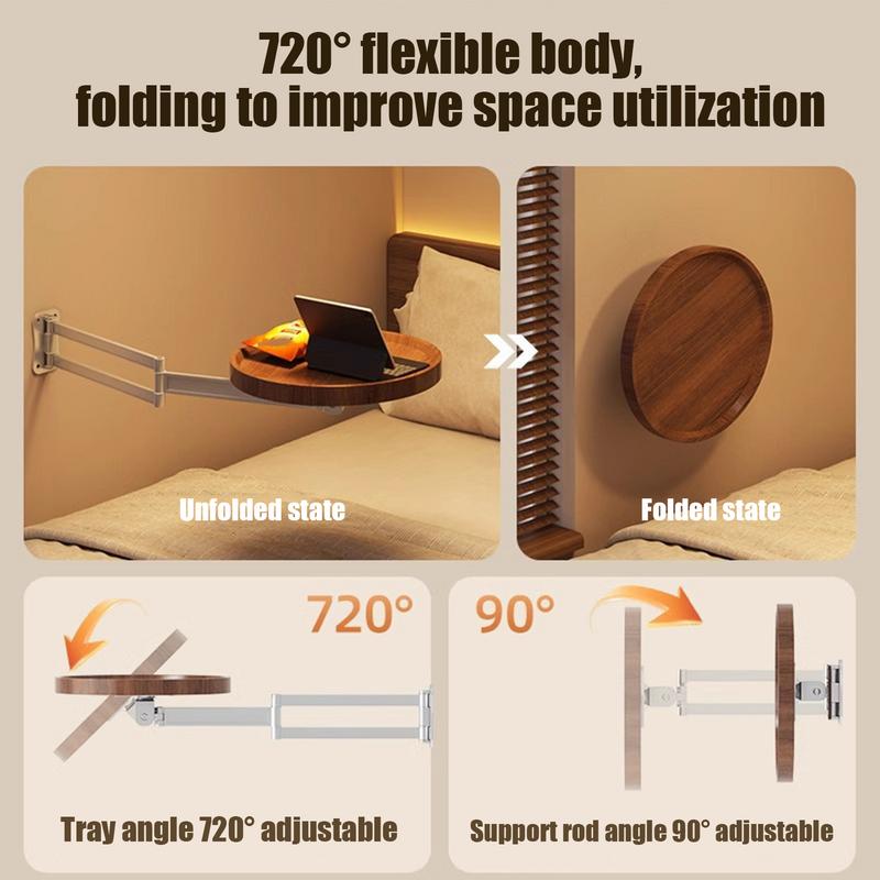 Mesa Auxiliar de Sofá Plegable Montada en la Pared Mesa de Centro Plegable Giratoria con Estante de Panel Retráctil Mesa Auxiliar Flotante de Noche