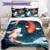 Koi Fish Bedding Set Breathable Duvet Cover with Pillowcases Decorative Bed Linen for Bedroom Home Decoration Birthday Gift