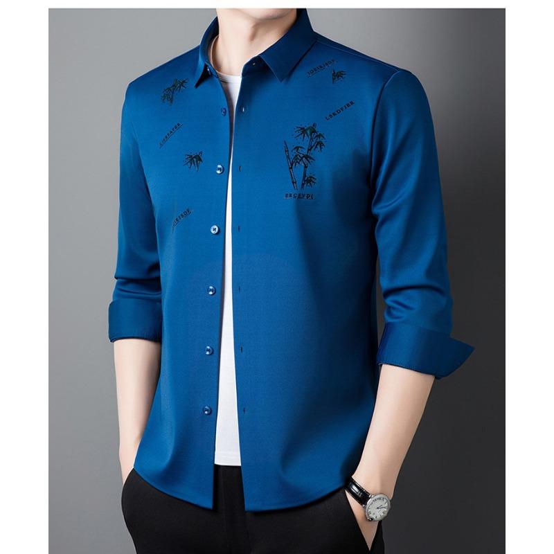 

Мужская рубашка из плотного бархата, деловая бесшовная рубашка, не мнется, не требует глажки, высокая эластичность XXXXL синий