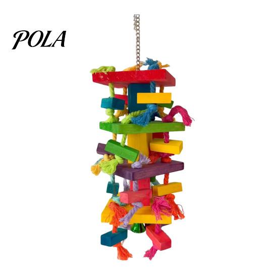 Durable Parrot Toy Chewing for Macaws African Greys, Colorful Wooden Block Puzzle with Medium Chew Cotton Tassels, Hanging Interactive Activity Cage,
