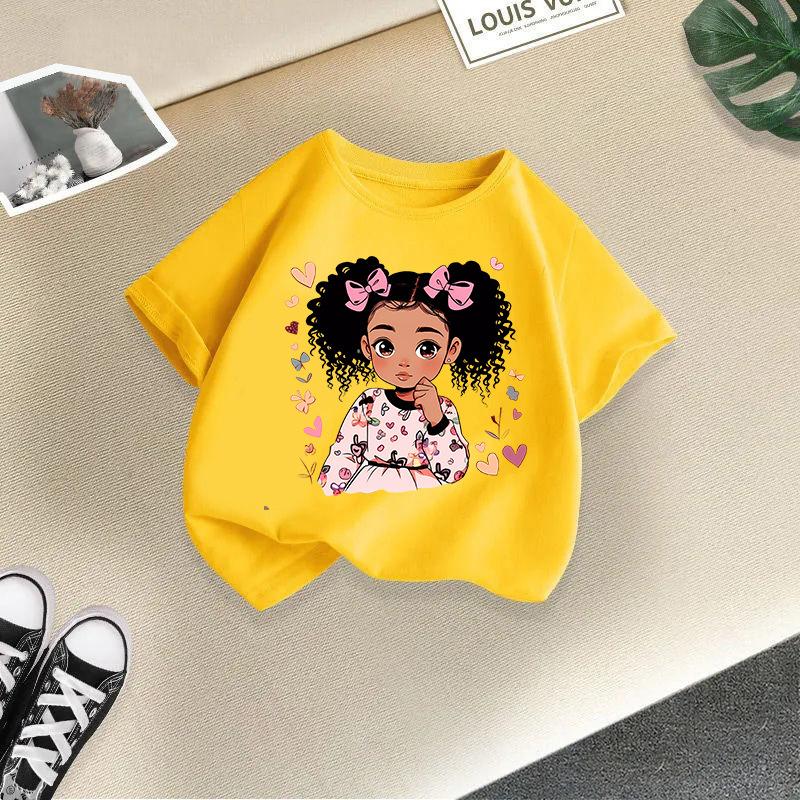

Kid T Shirt Cute Girl Printed T-shirt Round-neck Short-sleeve T-shirt Kids 100% Cotton Clothes 2-13Y 4T(110cm)