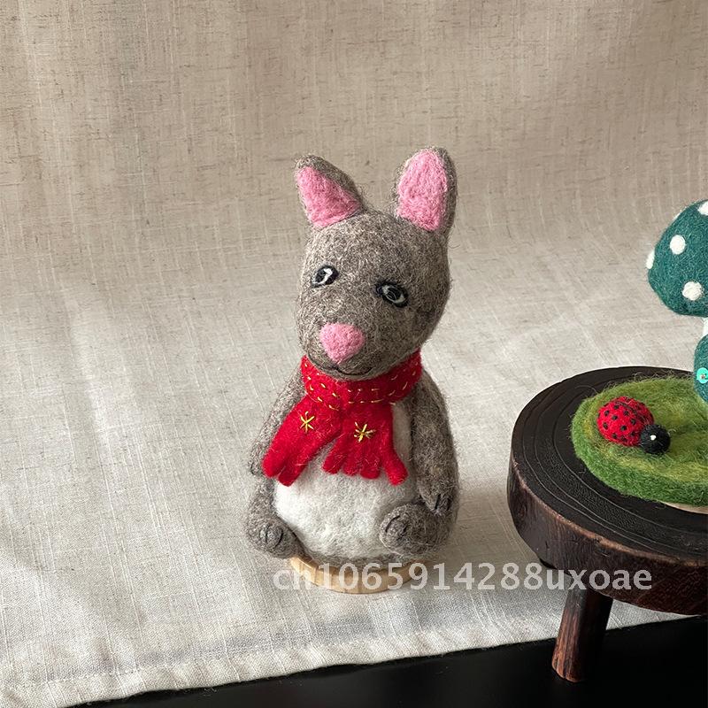 Handmade Wool Felt Penguin Rabbit Mushroom Ornaments Cute Animal Home Decoration Doll with Base