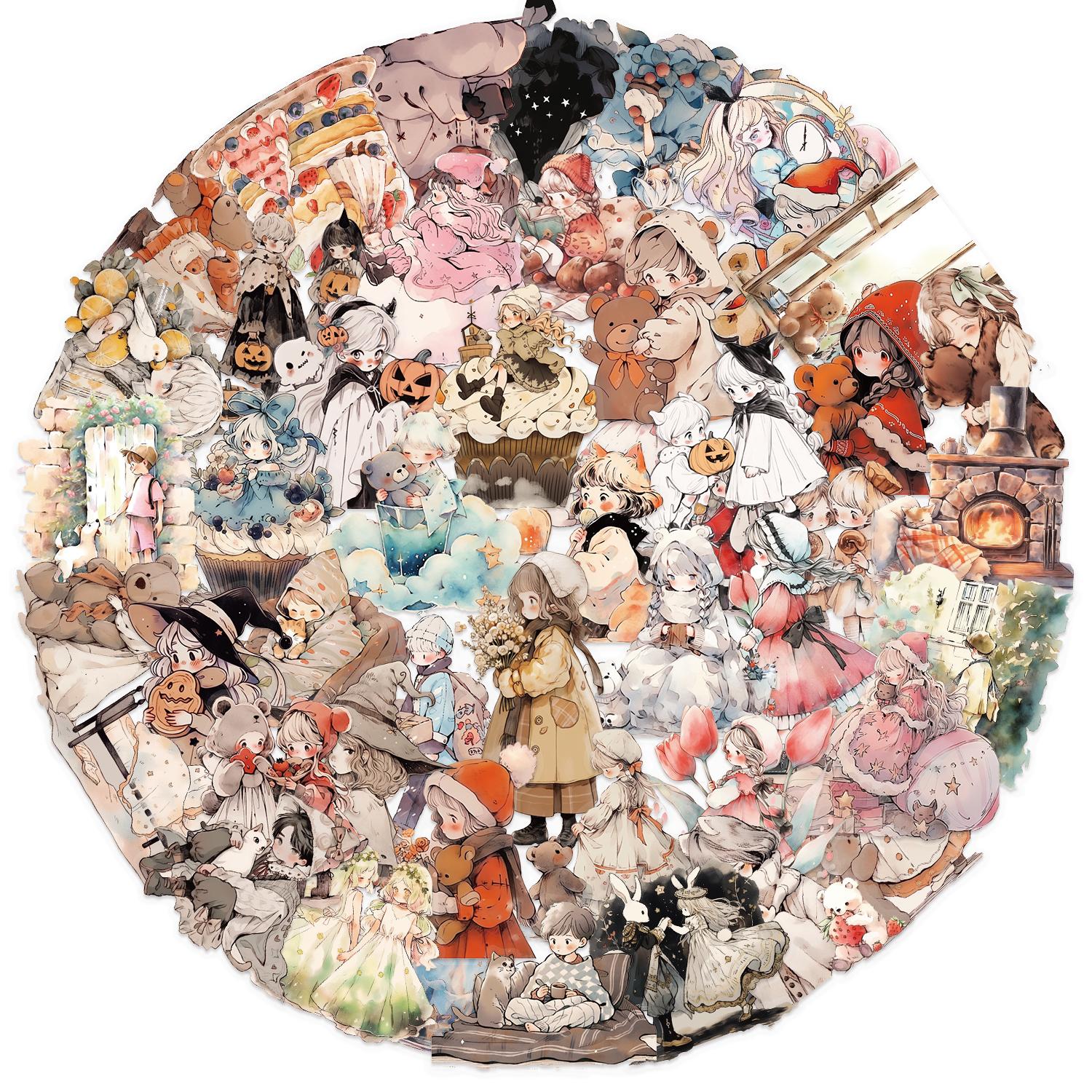 

52 шт. Акварельні казкові наклейки, начерки DIY, водостійкі наклейки для декорування чашок, комп ютерів, телефонів та записників