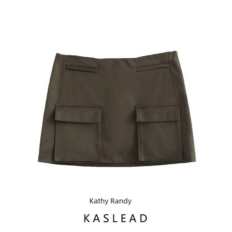 Kaslead New Arrival Women's Clothing Fashion Style Fashion Slim-Fitting Simple Overalls Pocket Skirt