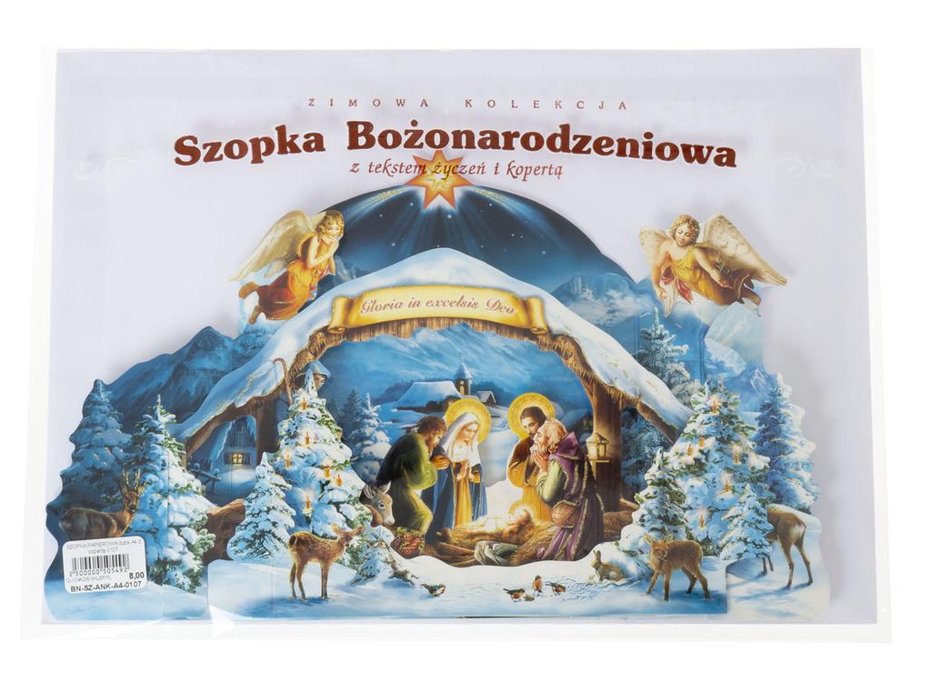 Szopka bożonarodzeniowa papierowa, duża z brokatem