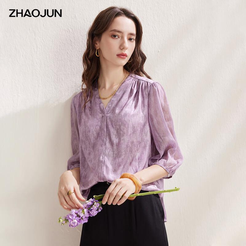 

Топ с семидюймовым рукавом Zhaojun из шелка-туссан с принтом XL