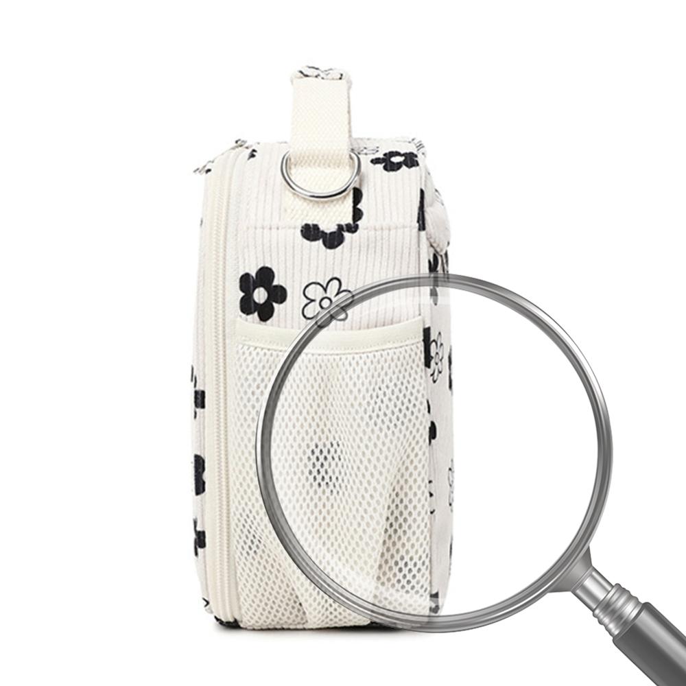 Corduroy Insulated Lunch Bags Floral Printed School Cooler Bags Insulation Lunch Box for Picnic School Work Travel