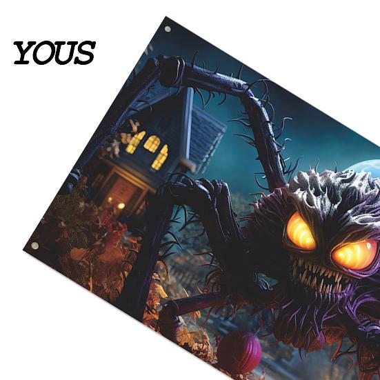 Realistic Haunted House Accents Happy Halloween Banner, Cloth Garland Horror Ghost Bat Spider Web Flags Scary Theme Party Props Honeycomb Ball