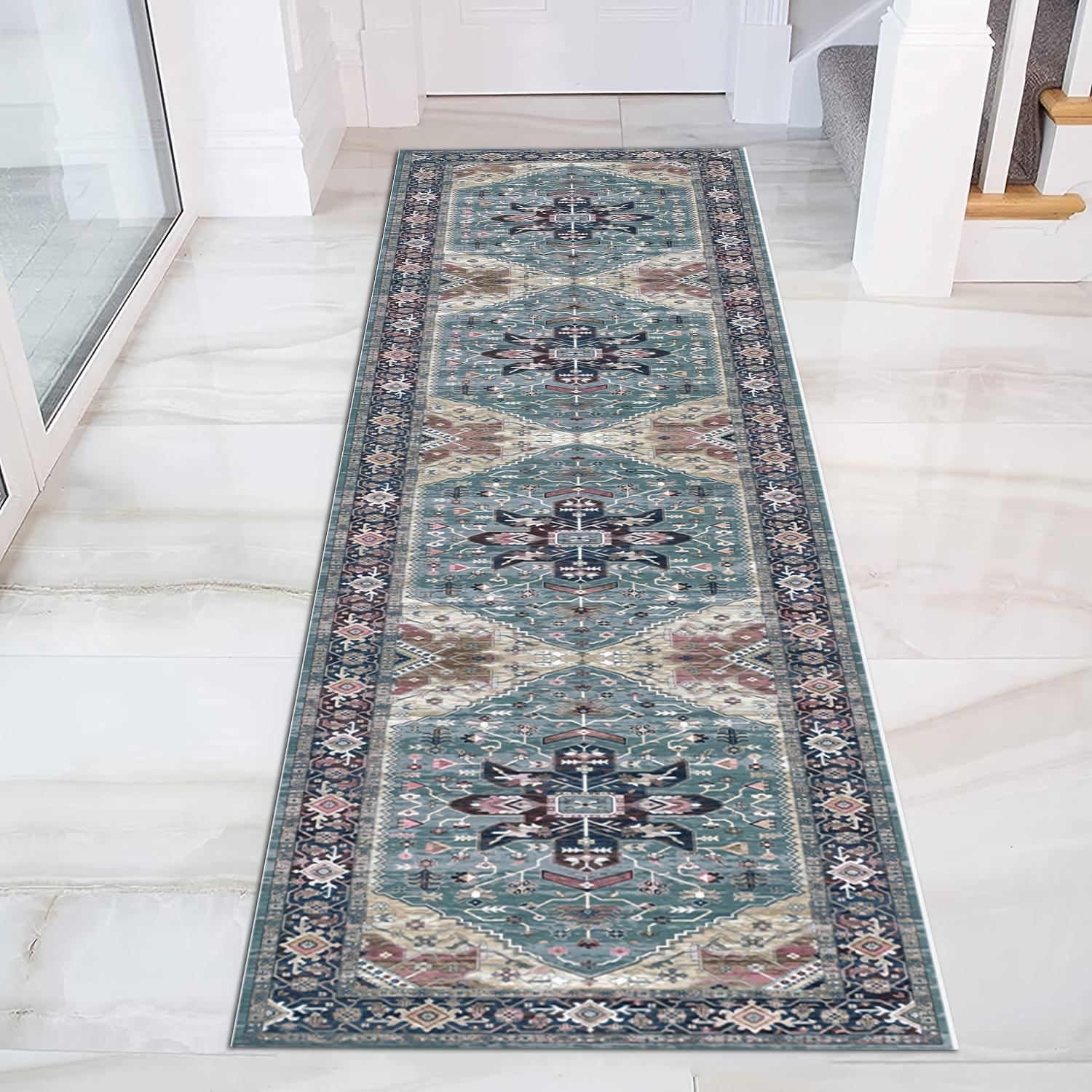 

VIKAMA Crystal Velvet Soft And Non-Slip Vintage Boho Persian Carpet Laundry Room Hallway Kitchen Living Room Bedroom Mat 40X120CM