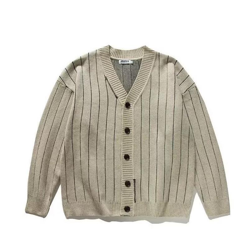 Unisex Retro V-Neck Maillard Stripe Cardigan Sweater for Kids