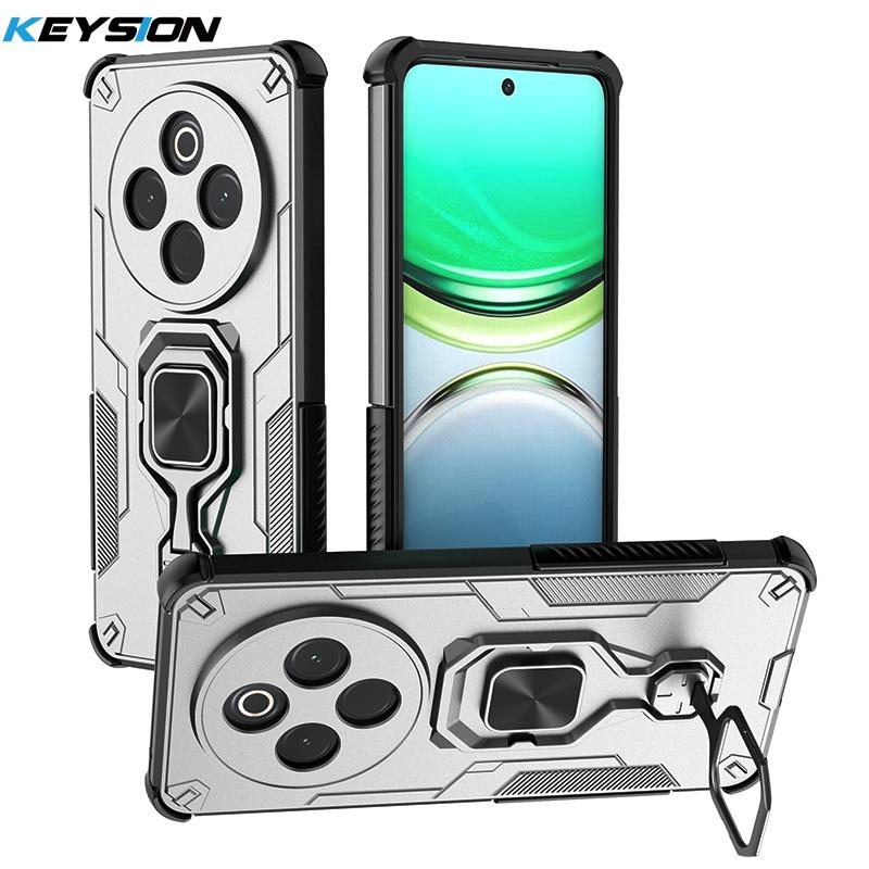 KEYSION Shockproof Armor Case for IQOO Z10 5G Soft Silicone+PC Upright Metal Live Ring Stand Phone Back Cover for VIVO IQOO Z10