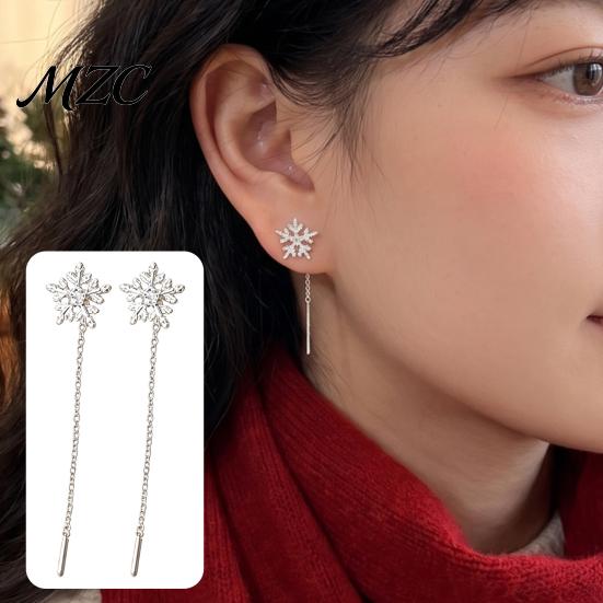 Charming Gift for Women 1 Pair Snowflake Earrings Women, Sparkling Dangle Earrings, Winter Long Daily Commuter Fashion Jewelry Chain Ear Line