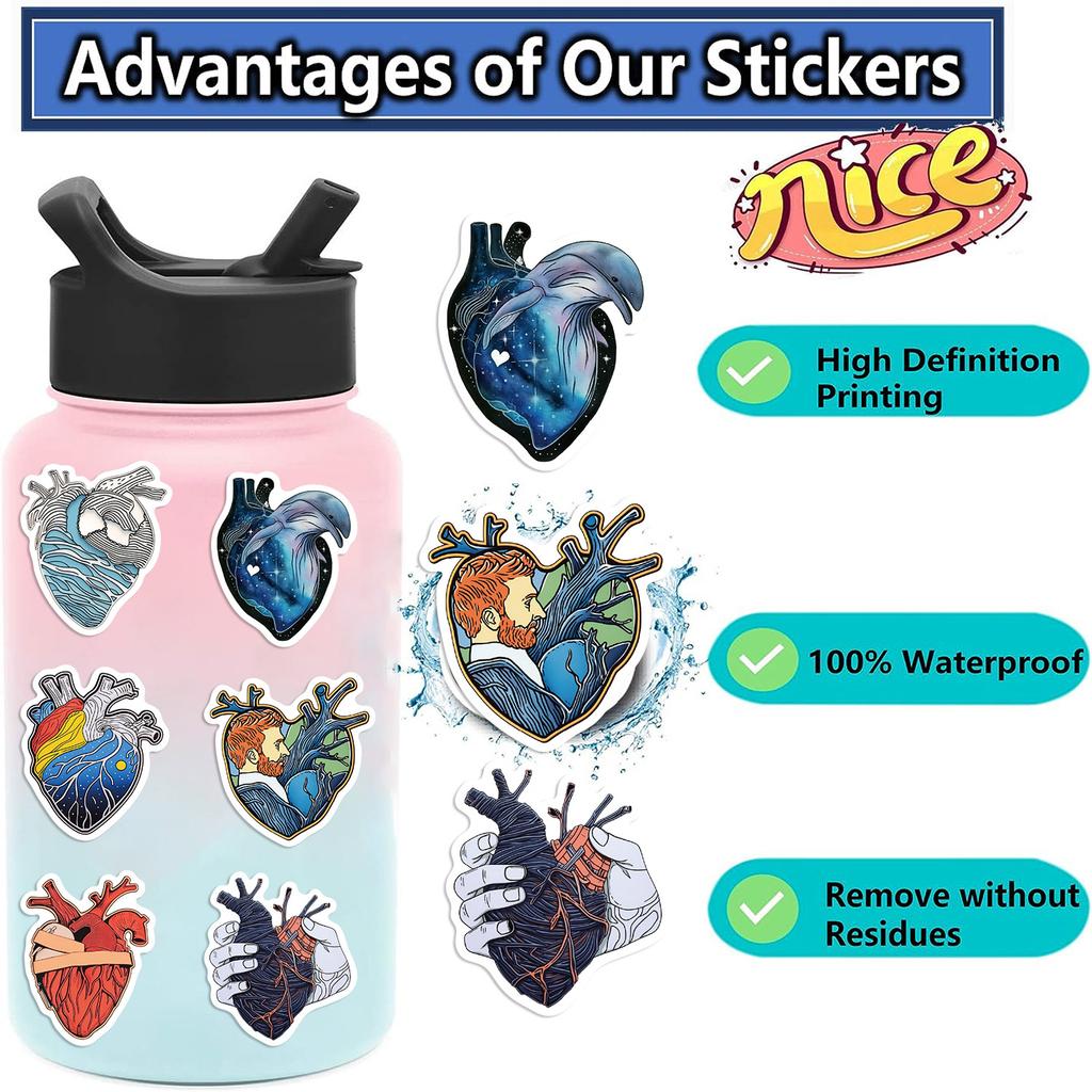 52 Cartoon Art Heart Doodle Stickers Guitar Notebook Suitcase DIY Waterproof Stickers
