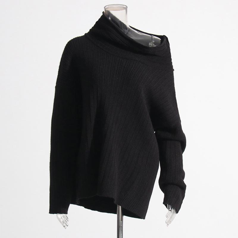 

2025 Korean Chic Women s Oblique Collar Sweater - Simple, Loose, Versatile Design in Solid Colors One Size чёрный