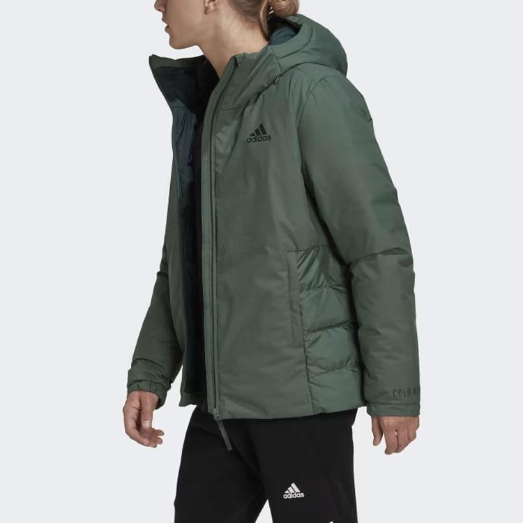 Adidas Traveer Cold.Rdy Hooded Down Jacket With Three-Stripe Logo Print Men Outerwear Green HG6014