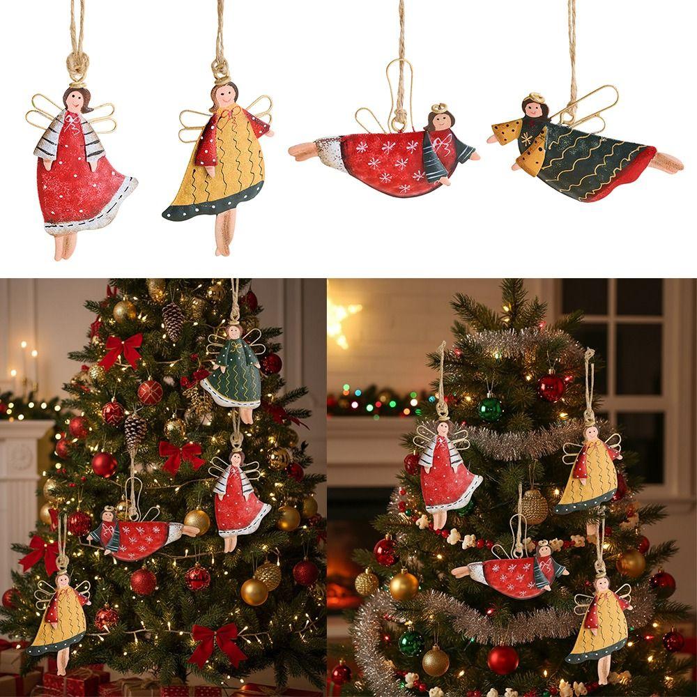 Multicolor Christmas Hanging Decorations Iron Art Retro Drop Ornament Cartoon Angel Girl Xmas Tree Embellishment