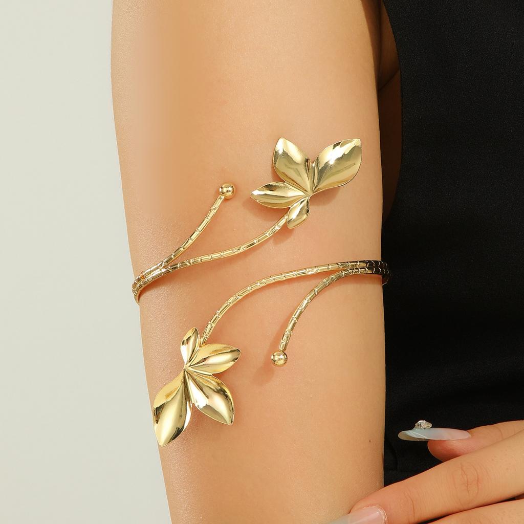 European and American jewelry creative bohemian bracelet exaggerated metal butterfly leaf hollow arm ring leaf arm bracelet