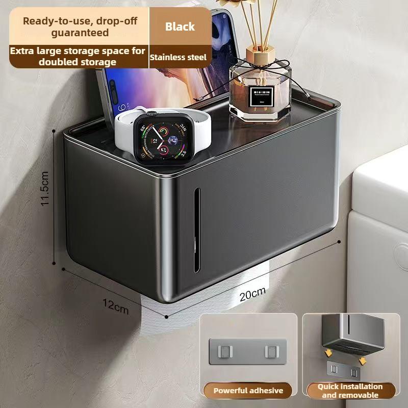 Punch-free Waterproof Tissue Box Gun Gray Bathroom Storage Rack Toilet Roll Paper Box Toilet Paper Box Wall-mounted