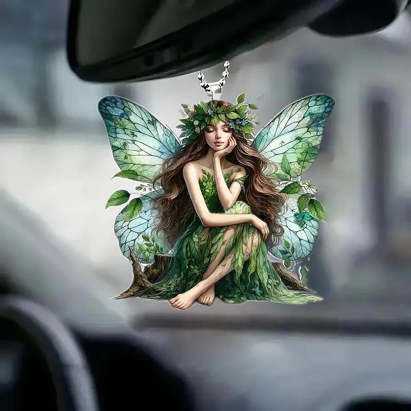 2025 Acrylic Flat Green Elf Pendant Pink Butterfly Fairy Car Decoration Ladies Bag Pendant Spring Home Decoration Gift