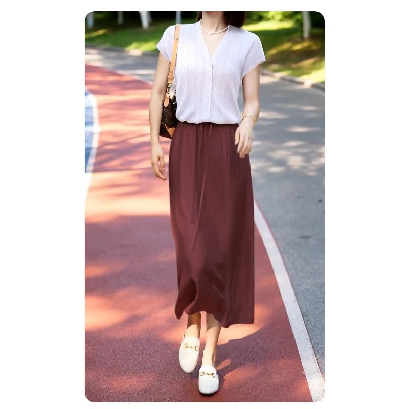 Acetate Satin Skirt Summer New High Waist Drape Casual Temperament Thin Skirt