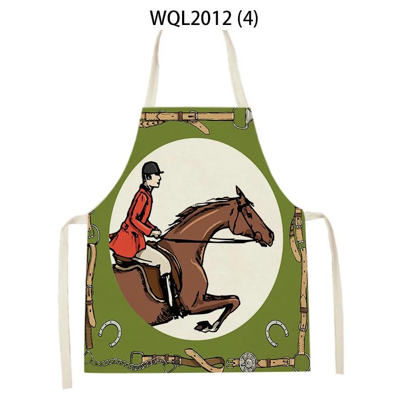 

Retro Equestrian Kitchen Aprons for Women Men Linen Baking Bibs Household Cleaning Pinafore Animal Horse Home Cooking Apron 47x38cm
